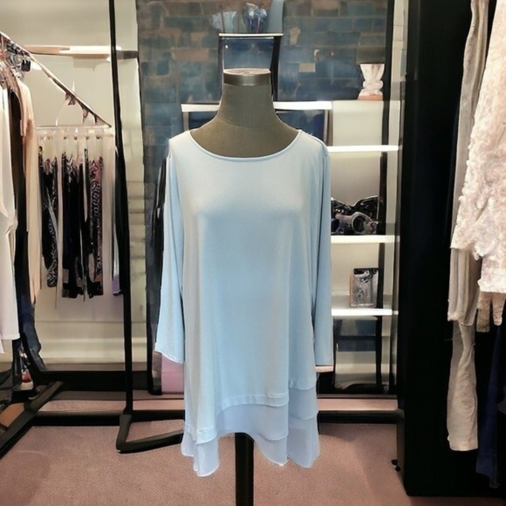 Alfani Women's Light Blue Chiffon Layered Top XXL Sheer 3/4 Sleeve Relaxed VG